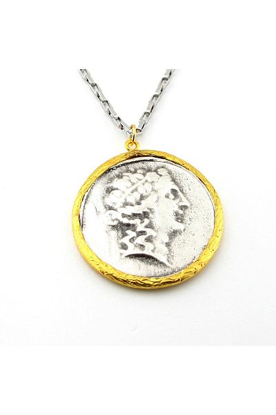 Solfera Men's Necklace - Antique Roman, Stainless Steel Chain, Medallion Q0877