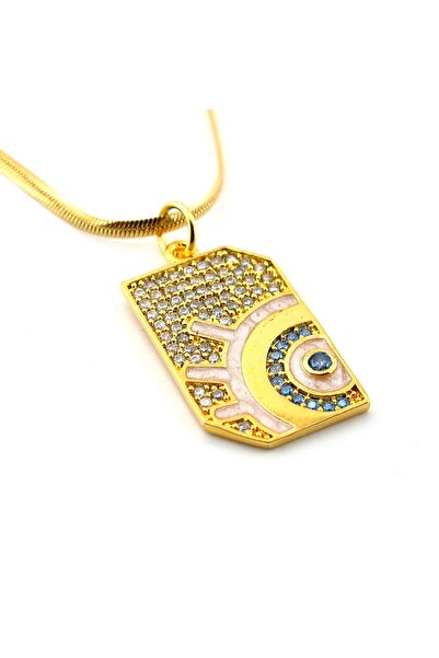 Solfera Italian Flat Steel Chain Zircon Stone Plate Women's Necklace - Q0865