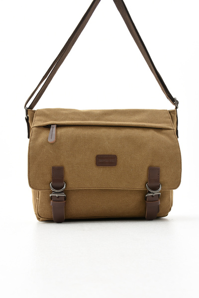 Fiyaka Eba-8645 Beige Canvas Messenger Bag - Σχολική τσάντα με θήκη ώμου και φορητού υπολογιστή