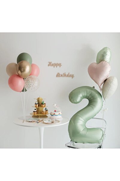 Partifabrik Adaçayı Yeşil Balon standlı Parti Set Saten Renkler