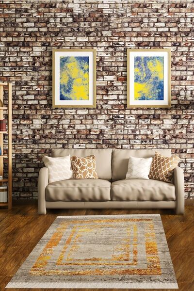 on the clouds Eskitme Model Sarı Çerçeveli Dijital Baskı Yıkanabilir Kaymaz T...