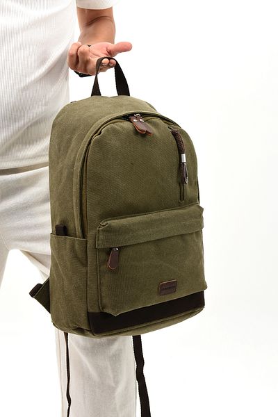 By Hakan Eba-6234 Canvas Backpack - Σχολική τσάντα για κάμπινγκ και ταξίδια με θήκη φορητού υπολογιστή KHAKI
