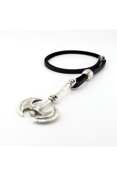 Solfera Axe Warrior Antiqued Metal Leather Men's Necklace - Warrior Q0890