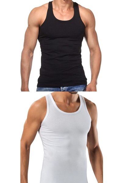 marufshop 2 Pcs Men's Slim Fit Tight Fit Lycra Combed Cotton Athlete Undershirt(Rambo Undershirt)