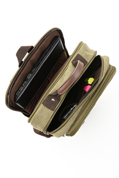 By Hakan Eba-8814 Canvas Backpack - with Laptop Compartment, for Camping and Travel, School Bag KHAKI