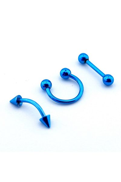 Solfera Stainless Blue Steel Triple Body Piercing Set - P474
