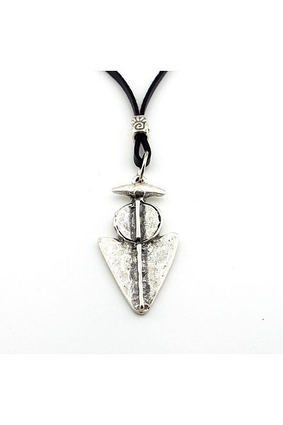 Solfera Warrior Warrior Spear Tip Antiqued Metal Leather Men's Necklace - Q0893