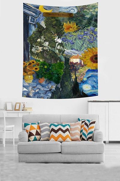 on the clouds Van Gogh Journal Pattern Stain Resistant Fabric Wall Cover Wall Carpet Tapestry