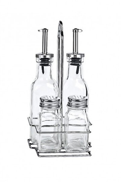 ELEGANCEV STANDLI CAM YAĞLIK SİRKELİK TUZLUK KARABİBERLİK SETİ-200 ML