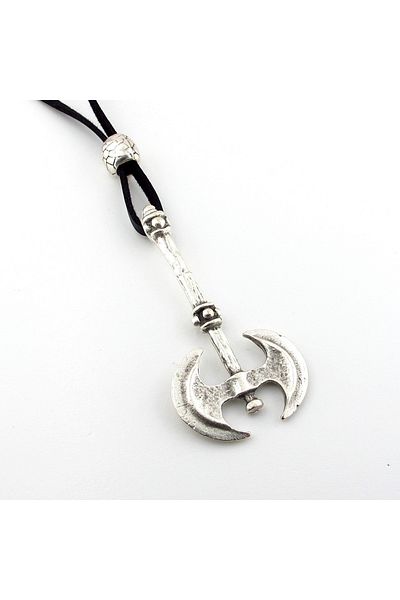 Solfera Axe Warrior Antiqued Metal Leather Men's Necklace - Warrior Q0890