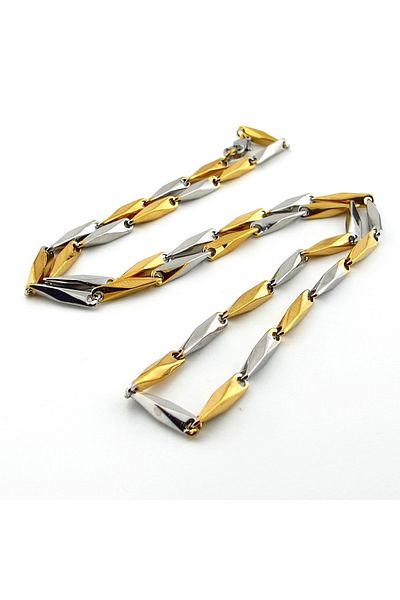 Solfera Yellow and Silver Colored Stainless Steel Men's Necklace - Bar Stick Twirl Pattern Q0883