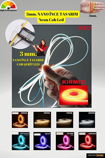ankarateknik 3mm. Nano Ince Neon Cob Şerit Led / Ince Tasarım/ 5 Metre Rulo /...