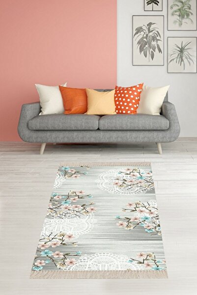 on the clouds Bahar Dalı Çiçek Desenli Dijital Baskı Yıkanabilir Kaymaz Taban...