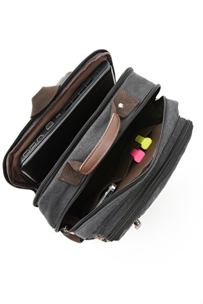 By Hakan Eba-8814 Black Canvas Backpack - Camping and Travel School Bag with Laptop Bag