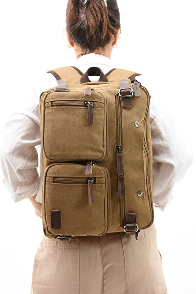By Hakan eba-8691 - Бежевий полотняний шкільний рюкзак, для ноутбука та документів