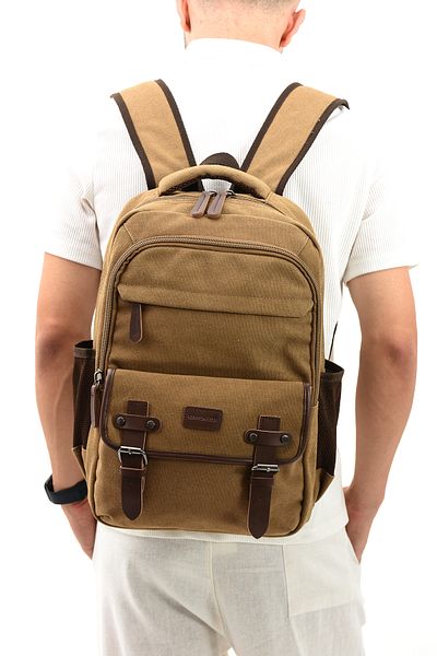 By Hakan eba-1027 Canvas Backpack - Σχολική τσάντα Camping & Travel με θήκη φορητού υπολογιστή - ΜΠΕΖ