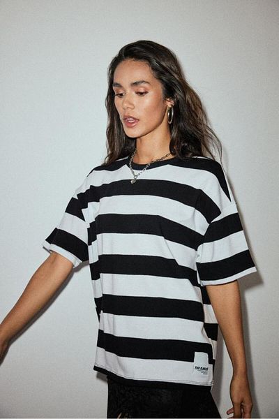 Bases Premium Striped 100% Cotton Oversize Short Sleeve T-shirt