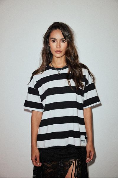 Bases Premium Striped 100% Cotton Oversize Short Sleeve T-shirt