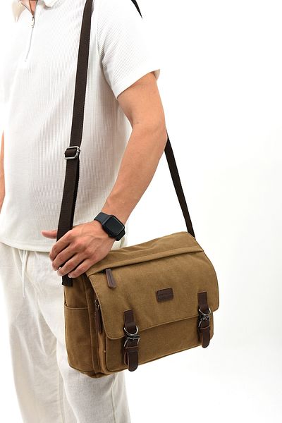 Fiyaka Eba-8645 Beige Canvas Messenger Bag - Σχολική τσάντα με θήκη ώμου και φορητού υπολογιστή