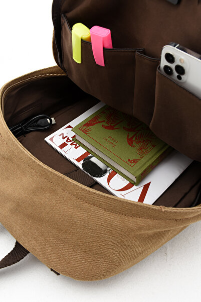 By Hakan EBA-6234 Канава рюкзак - з відділенням для ноутбука, для кемпінгу та подорожей, бежевий шкільний рюкзак