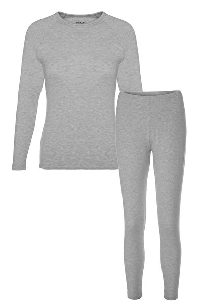 TOLIN Γκρι Melange Cotton Lycra Thermal Γυναικείο Σετ Εσωρούχων - 8290