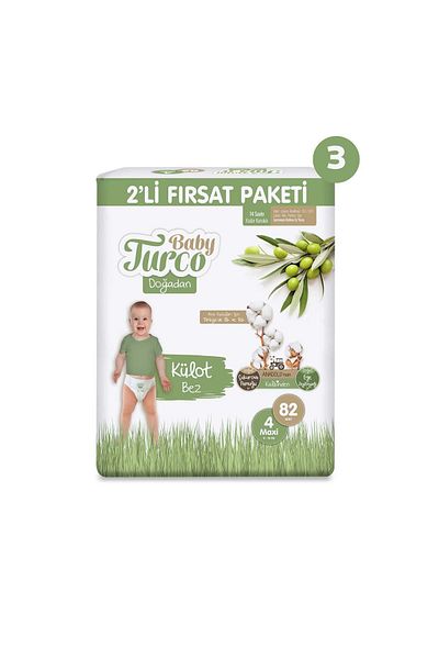Baby Turco Super Deal Pack of 2 - Doğadan Panty Diapers, Size 4 Maxi 246 Pieces