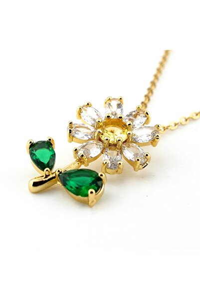 Solfera Green and White Zircon Stone Daisy Flower Patterned Women's Necklace Chain - Q0848