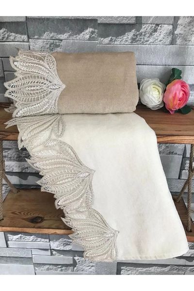 Modares Store طقم مناشف سينار برباط فرنسي - قطعتين كريمي وكاب 50x90