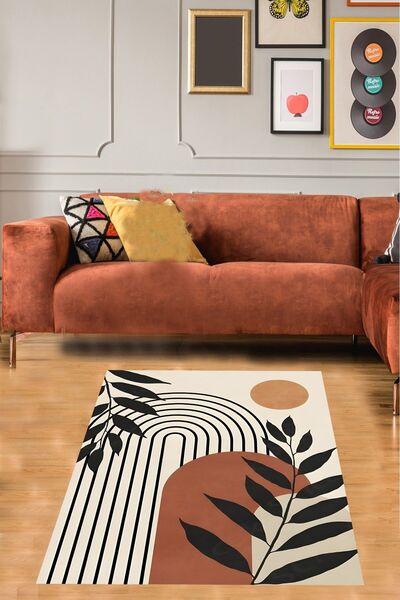 on the clouds Bohem İskandinav Yaprak Geometrik Şekilli Yıkanabilir Kaymaz Ta...