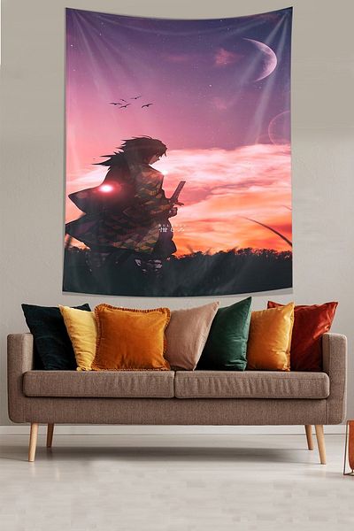 on the clouds Tomioka Giyuu Anime Stain Resistant Fabric Wall Cover Wall Carpet Tapestry