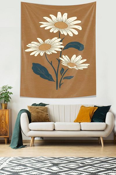 on the clouds Boho Daisy Pattern Αδιάβροχο υφασμάτινο κάλυμμα τοίχου Ταπετσαρία τοίχου