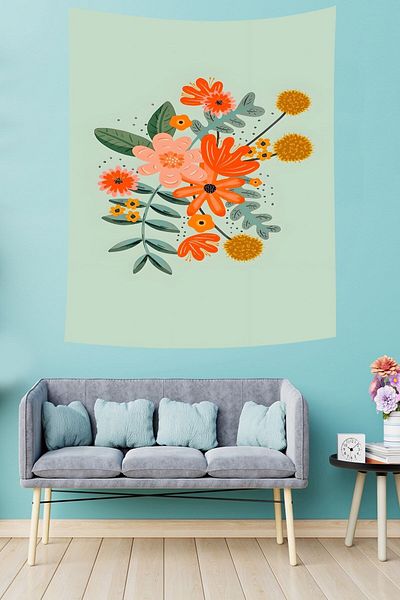 on the clouds Flower Pattern Stain Resistant Fabric Wall Cover Wall Carpet Tapestry