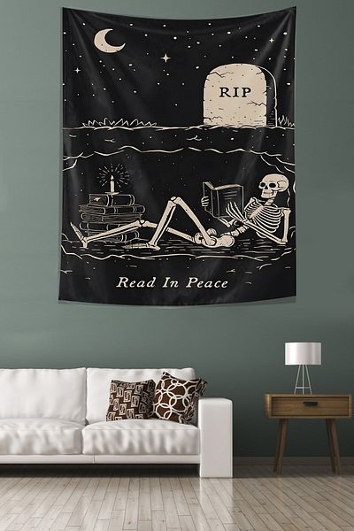 on the clouds Read İn Peace Model schelet scris Pânză rezistentă la pete Husă de perete Tapestry