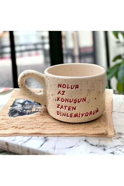 lotus seramik El Yapımı Seramik Kupa Mug Fincan-mottolu 220'ml