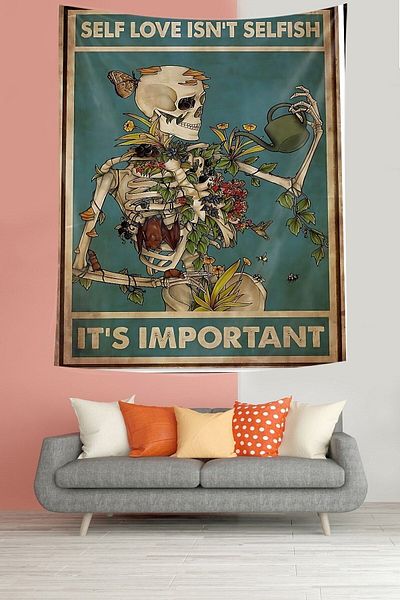 on the clouds Skeleton Watering Flowers on It Stain Resistant Fabric Wall Cloth Wall Carpet Tapestry