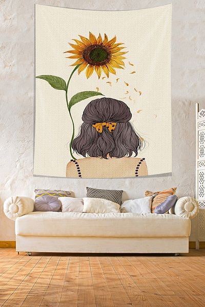 on the clouds Sunflower Girl Αδιάβροχο Υφασμάτινο Κάλυμμα Τοίχου Ταπετσαρία Ταπετσαρίας Τοίχου