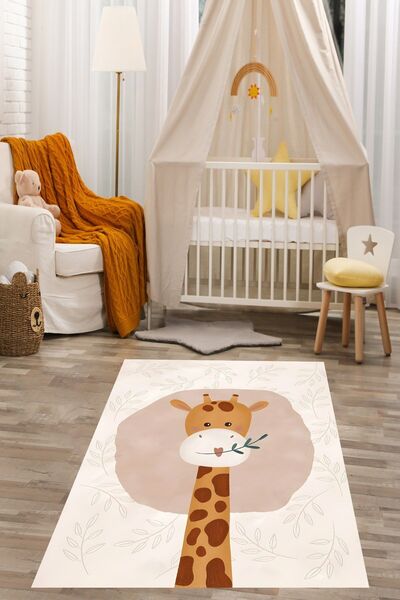 on the clouds Sevimli Zürafa Desen İskandinav Stil Yıkanabilir Kaymaz Taban L...