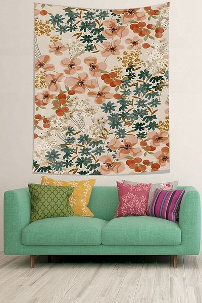 on the clouds Colorful Flowers Stain Resistant Fabric Wall Cover Wall Carpet Tapestry