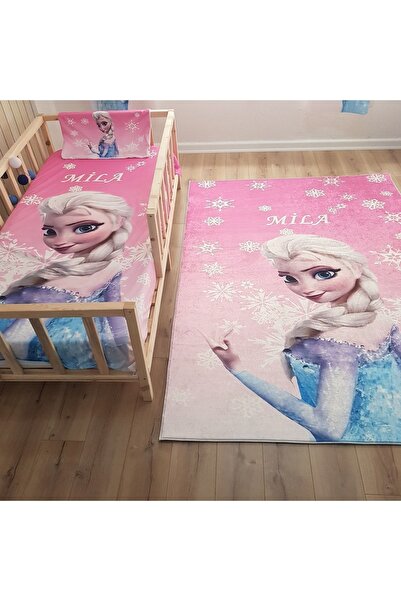 EVSEHOMES Pembe Elsa Dijital Baskı Yatak Örtüsü Ve Yastık Kılıfı