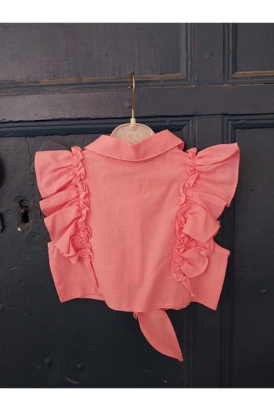 Terry Linen Cropped Top and Bottom Set for Girls