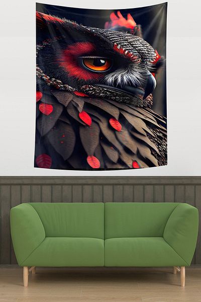 on the clouds Red Black Owl Washable Stain Resistant Fabric Wall Cover Wall Carpet Tapestry