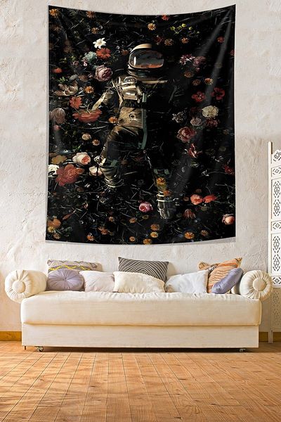 on the clouds Astronaut in Floral Garden Stain Resistant Fabric Wall Cover Wall Carpet Tapestry