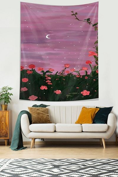 on the clouds Pastorale Oil Painting Sky Moon And Flowers Αδιάβροχο υφασμάτινο ύφασμα τοίχου Ταπετσαρία τοίχου