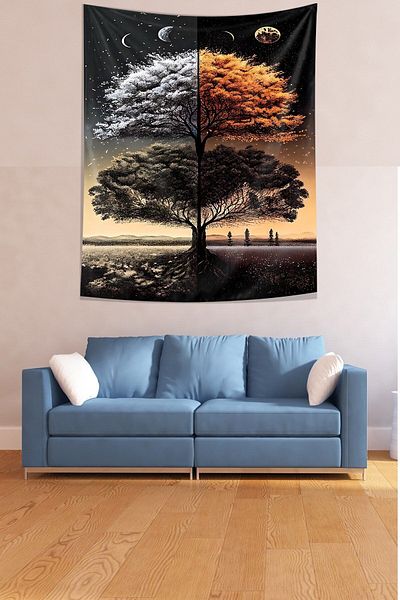 on the clouds Night and Day Scenery Stain Resistant Fabric Wall Cover Wall Tapestry Tapestry