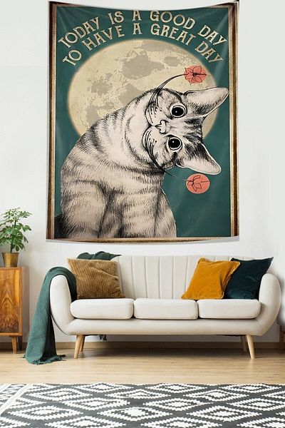 on the clouds A Beautiful Day Cat Themed Stain Resistant Fabric Wall Cloth Wall Tapestry Tapestry