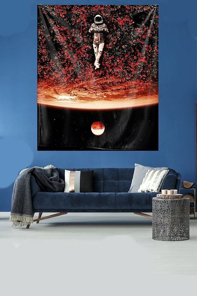on the clouds Far from the Earth Astronaut Flower Stain Resistant Velvet Textured Fabric Wall Cloth Wall Carpet
