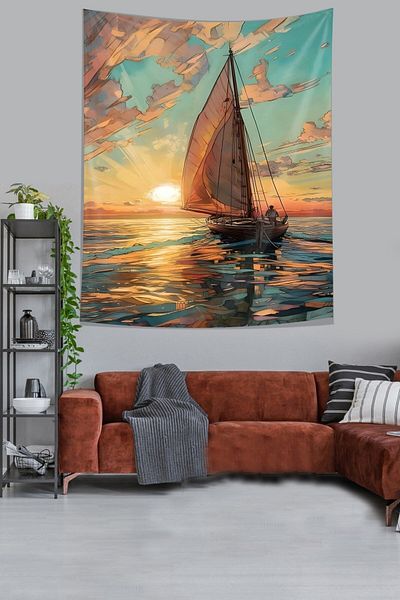 on the clouds Sailing Fisherman and Sunrise Stain-Proof υφασμάτινο κάλυμμα τοίχου Μοκέτα τοίχου Tapestry