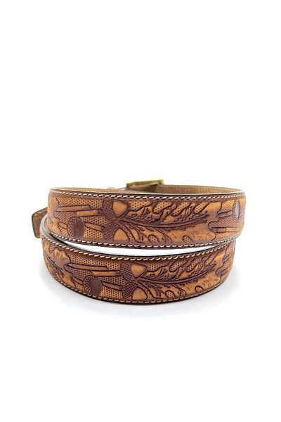 GİRAY Genuine Leather Antique Tan Told Effect Oak Pattern Belt