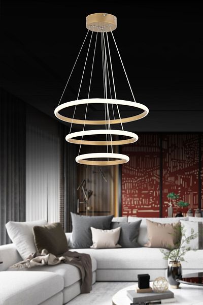 OSC HOME LED Modern Hale 3-Piece Ring Chandelier 3 Colors Workable Living Room, Kitchen, Hallway