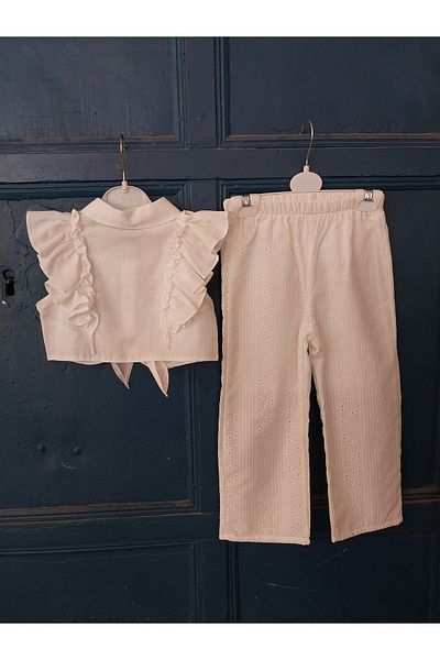 Terry Linen Cropped Top and Bottom Set for Girls